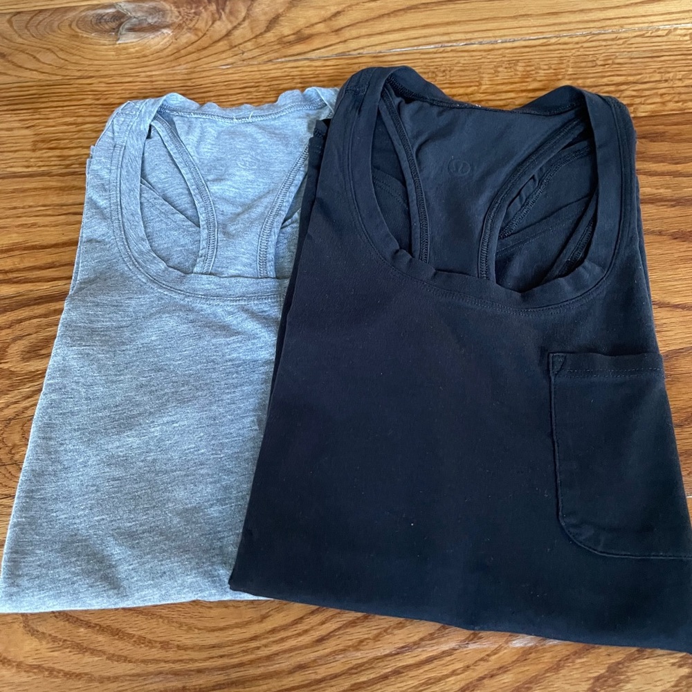 Lululemon Racerback III Tanks, sz 2, black & grey